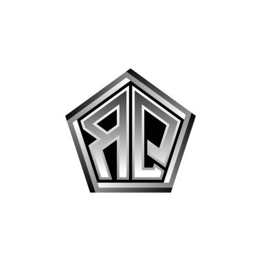 Modern geometrik gümüş şekilli RQ Monogram logo harfi. Geometrik şekil yuvarlanmış, daire dikdörtgeni ve üçgen şekil logosu dizaynı