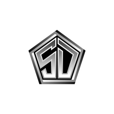 SD Monogram logo harfi modern geometrik gümüş stil tasarımı. Geometrik şekil yuvarlanmış, daire dikdörtgeni ve üçgen şekil logosu dizaynı