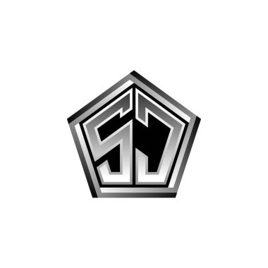 SC Monogram logo harfinin modern geometrik gümüş tasarımı. Geometrik şekil yuvarlanmış, daire dikdörtgeni ve üçgen şekil logosu dizaynı