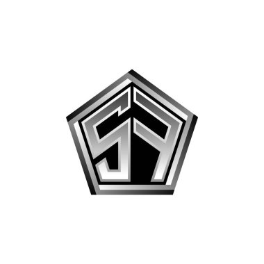 Modern geometrik gümüş stil tasarımlı SF Monogram logo harfi. Geometrik şekil yuvarlanmış, daire dikdörtgeni ve üçgen şekil logosu dizaynı