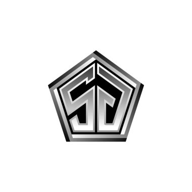 Modern geometrik gümüş şekilli SG Monogram logo harfi. Geometrik şekil yuvarlanmış, daire dikdörtgeni ve üçgen şekil logosu dizaynı