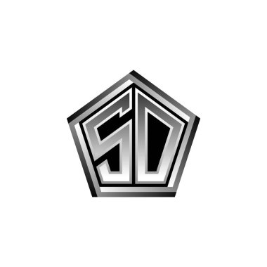 Modern geometrik gümüş tasarımlı So Monogram logo harfi. Geometrik şekil yuvarlanmış, daire dikdörtgeni ve üçgen şekil logosu dizaynı