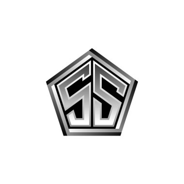 SS Monogram logo harfi modern geometrik gümüş stil tasarımı. Geometrik şekil yuvarlanmış, daire dikdörtgeni ve üçgen şekil logosu dizaynı