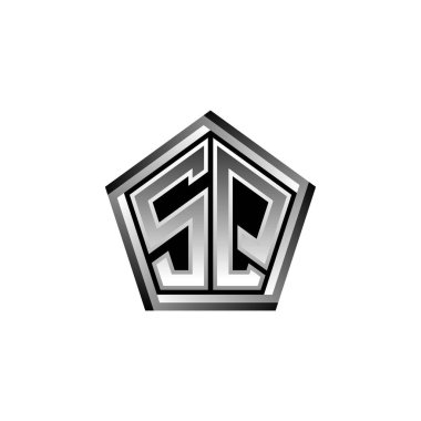 Modern geometrik gümüş stil tasarımlı SQ Monogram logo harfi. Geometrik şekil yuvarlanmış, daire dikdörtgeni ve üçgen şekil logosu dizaynı