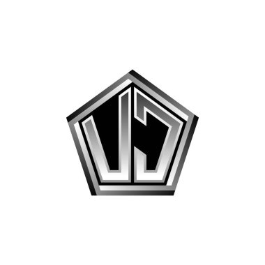 Modern geometrik gümüş şekilli UC Monogram logo harfi. Geometrik şekil yuvarlanmış, daire dikdörtgeni ve üçgen şekil logosu dizaynı