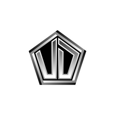 Modern geometrik gümüş stil tasarımlı UD Monogram logo harfi. Geometrik şekil yuvarlanmış, daire dikdörtgeni ve üçgen şekil logosu dizaynı