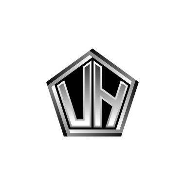 Modern geometrik gümüş şekilli logo harfli UH monogram. Geometrik şekil yuvarlanmış, daire dikdörtgeni ve üçgen şekil logosu dizaynı