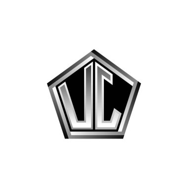 Modern geometrik gümüş şekilli UJ Monogram logo harfi. Geometrik şekil yuvarlanmış, daire dikdörtgeni ve üçgen şekil logosu dizaynı
