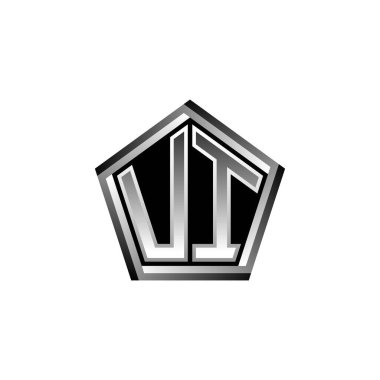 Modern geometrik gümüş şekilli UI Monogram logo harfi. Geometrik şekil yuvarlanmış, daire dikdörtgeni ve üçgen şekil logosu dizaynı