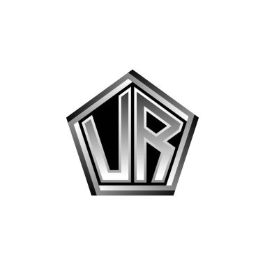 UR Monogram logo harfinin modern geometrik gümüş tasarımı. Geometrik şekil yuvarlanmış, daire dikdörtgeni ve üçgen şekil logosu dizaynı