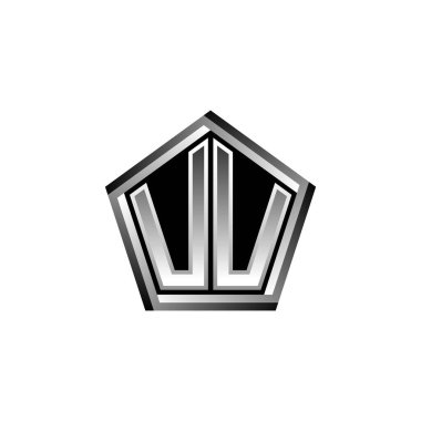 Modern geometrik gümüş şekilli UU Monogram logo harfi. Geometrik şekil yuvarlanmış, daire dikdörtgeni ve üçgen şekil logosu dizaynı