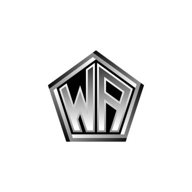 WA Monogram logo harfi ve modern geometrik gümüş stil tasarımı. Geometrik şekil yuvarlanmış, daire dikdörtgeni ve üçgen şekil logosu dizaynı