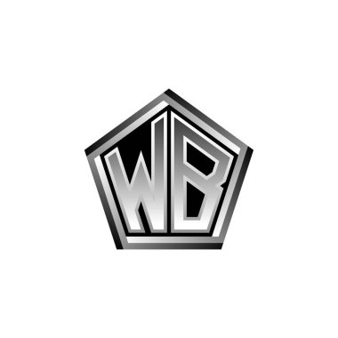WB Monogram logo harfi modern geometrik gümüş stil tasarımı. Geometrik şekil yuvarlanmış, daire dikdörtgeni ve üçgen şekil logosu dizaynı