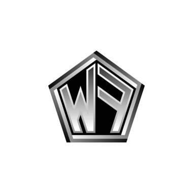 WF Monogram logo harfi ve modern geometrik gümüş stil tasarımı. Geometrik şekil yuvarlanmış, daire dikdörtgeni ve üçgen şekil logosu dizaynı