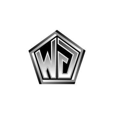 Modern geometrik gümüş şekilli WG Monogram logo harfleri. Geometrik şekil yuvarlanmış, daire dikdörtgeni ve üçgen şekil logosu dizaynı