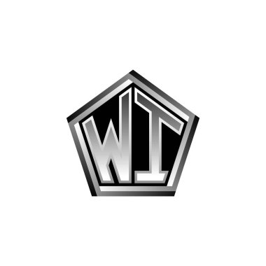 WI Monogram logo harfi modern geometrik gümüş stil tasarımı. Geometrik şekil yuvarlanmış, daire dikdörtgeni ve üçgen şekil logosu dizaynı