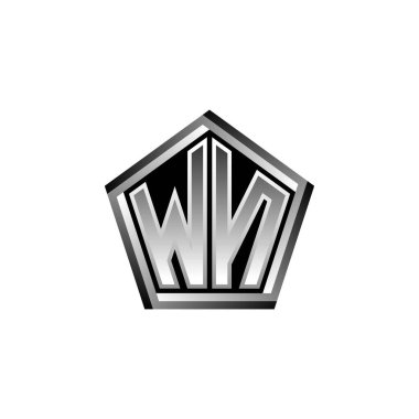 WN Monogram logo harfi modern geometrik gümüş stil tasarımı. Geometrik şekil yuvarlanmış, daire dikdörtgeni ve üçgen şekil logosu dizaynı
