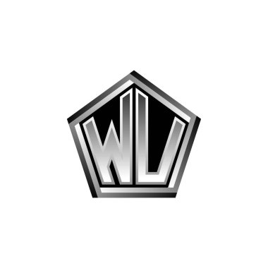 Modern geometrik gümüş şekilli WU Monogram logo harfi. Geometrik şekil yuvarlanmış, daire dikdörtgeni ve üçgen şekil logosu dizaynı