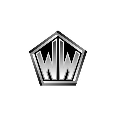 Modern geometrik gümüş şekilli WW Monogram logo harfi. Geometrik şekil yuvarlanmış, daire dikdörtgeni ve üçgen şekil logosu dizaynı