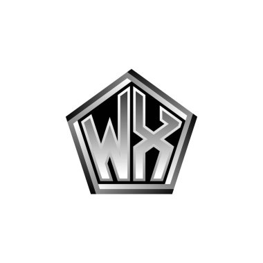 WX Monogram logo harfi ve modern geometrik gümüş stil tasarımı. Geometrik şekil yuvarlanmış, daire dikdörtgeni ve üçgen şekil logosu dizaynı