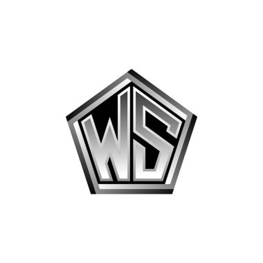 WS Monogram logo harfi modern geometrik gümüş stil tasarımı. Geometrik şekil yuvarlanmış, daire dikdörtgeni ve üçgen şekil logosu dizaynı