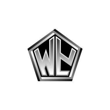Modern geometrik gümüş şekilli WY Monogram logo harfi. Geometrik şekil yuvarlanmış, daire dikdörtgeni ve üçgen şekil logosu dizaynı