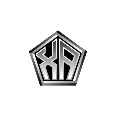 XA Monogram logo harfi ve modern geometrik gümüş stil tasarımı. Geometrik şekil yuvarlanmış, daire dikdörtgeni ve üçgen şekil logosu dizaynı