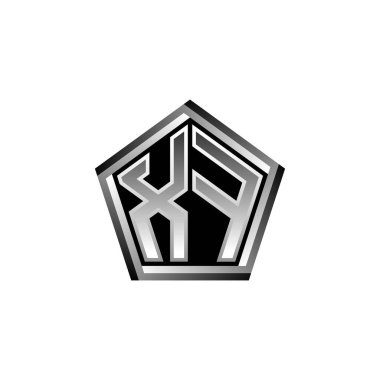XF Monogram logo harfi ve modern geometrik gümüş stil tasarımı. Geometrik şekil yuvarlanmış, daire dikdörtgeni ve üçgen şekil logosu dizaynı