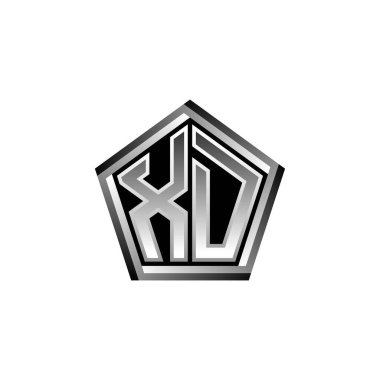 XD Monogram logo harfi ve modern geometrik gümüş stil tasarımı. Geometrik şekil yuvarlanmış, daire dikdörtgeni ve üçgen şekil logosu dizaynı