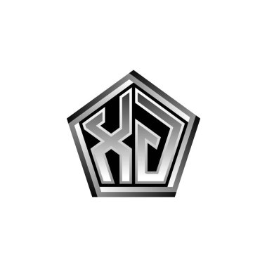 Modern geometrik gümüş şekilli XG Monogram logo harfi. Geometrik şekil yuvarlanmış, daire dikdörtgeni ve üçgen şekil logosu dizaynı