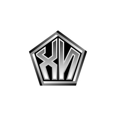 XN Monogram logo harfi ve modern geometrik gümüş stil tasarımı. Geometrik şekil yuvarlanmış, daire dikdörtgeni ve üçgen şekil logosu dizaynı