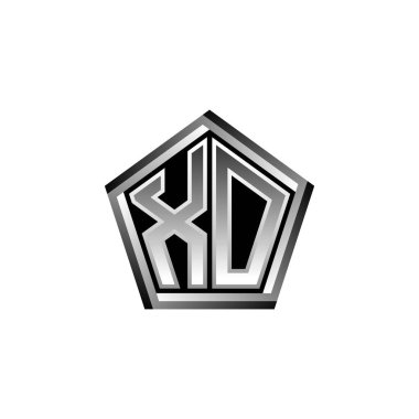 Modern geometrik gümüş stil tasarımlı XO Monogram logo harfi. Geometrik şekil yuvarlanmış, daire dikdörtgeni ve üçgen şekil logosu dizaynı