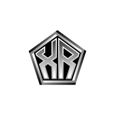 XR Monogram logo harfi ve modern geometrik gümüş stil tasarımı. Geometrik şekil yuvarlanmış, daire dikdörtgeni ve üçgen şekil logosu dizaynı