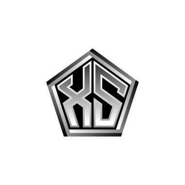 XS Monogram logo harfi ve modern geometrik gümüş stil tasarımı. Geometrik şekil yuvarlanmış, daire dikdörtgeni ve üçgen şekil logosu dizaynı