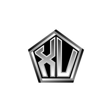 XU Monogram logo harfi ve modern geometrik gümüş stil tasarımı. Geometrik şekil yuvarlanmış, daire dikdörtgeni ve üçgen şekil logosu dizaynı