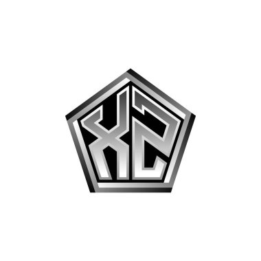 XZ Monogram logo harfi ve modern geometrik gümüş stil tasarımı. Geometrik şekil yuvarlanmış, daire dikdörtgeni ve üçgen şekil logosu dizaynı