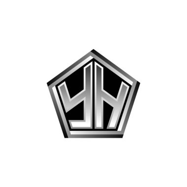 Modern geometrik gümüş stil tasarımlı YH Monogram logo harfi. Geometrik şekil yuvarlanmış, daire dikdörtgeni ve üçgen şekil logosu dizaynı