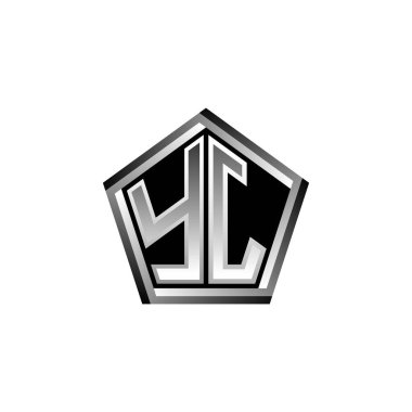 Modern geometrik gümüş şekilli YJ Monogram logo harfi. Geometrik şekil yuvarlanmış, daire dikdörtgeni ve üçgen şekil logosu dizaynı