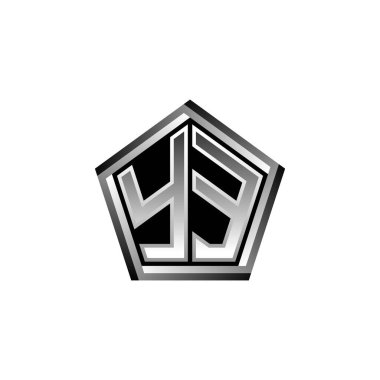 Modern geometrik gümüş şekilli YE Monogram logo harfi. Geometrik şekil yuvarlanmış, daire dikdörtgeni ve üçgen şekil logosu dizaynı