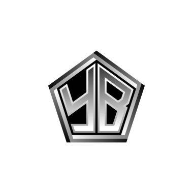 Modern geometrik gümüş şekilli YB Monogram logo harfi. Geometrik şekil yuvarlanmış, daire dikdörtgeni ve üçgen şekil logosu dizaynı