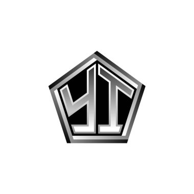 Modern geometrik gümüş stil tasarımlı YI Monogram logo harfi. Geometrik şekil yuvarlanmış, daire dikdörtgeni ve üçgen şekil logosu dizaynı