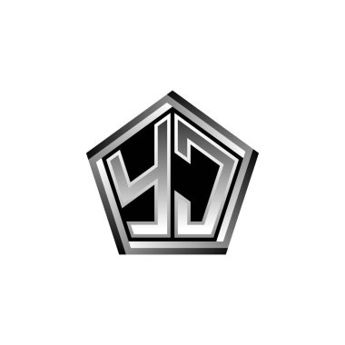 Modern geometrik gümüş stil tasarımlı YC Monogram logo harfi. Geometrik şekil yuvarlanmış, daire dikdörtgeni ve üçgen şekil logosu dizaynı