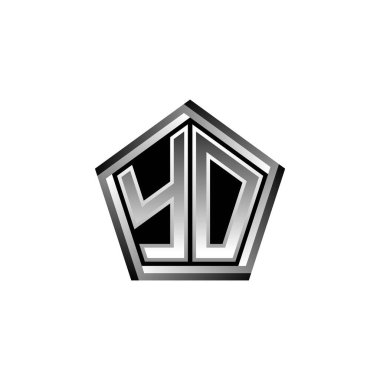 Modern geometrik gümüş stil tasarımlı YO Monogram logo harfi. Geometrik şekil yuvarlanmış, daire dikdörtgeni ve üçgen şekil logosu dizaynı