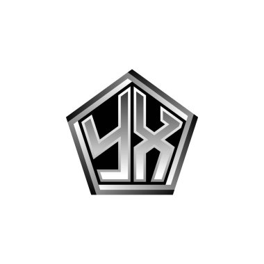 Modern geometrik gümüş stil tasarımlı YX Monogram logo harfi. Geometrik şekil yuvarlanmış, daire dikdörtgeni ve üçgen şekil logosu dizaynı