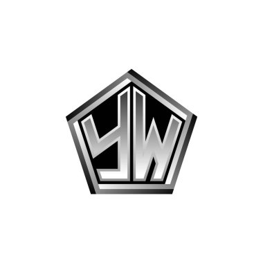 Modern geometrik gümüş şekilli YW Monogram logo harfi. Geometrik şekil yuvarlanmış, daire dikdörtgeni ve üçgen şekil logosu dizaynı