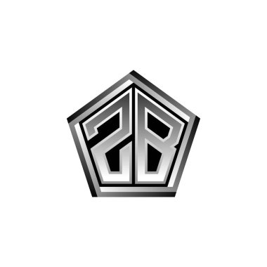 Modern geometrik gümüş şekilli ZB Monogram logo harfi. Geometrik şekil yuvarlanmış, daire dikdörtgeni ve üçgen şekil logosu dizaynı