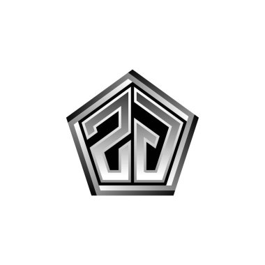 Modern geometrik gümüş şekilli ZG Monogram logo harfi. Geometrik şekil yuvarlanmış, daire dikdörtgeni ve üçgen şekil logosu dizaynı