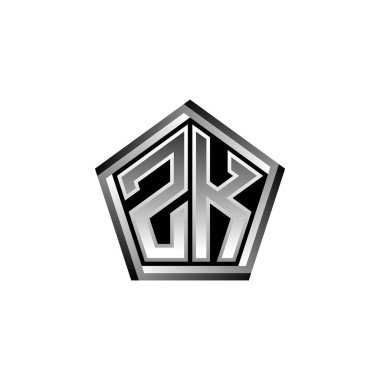 Modern geometrik gümüş şekilli ZK Monogram logo harfi. Geometrik şekil yuvarlanmış, daire dikdörtgeni ve üçgen şekil logosu dizaynı