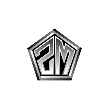 ZM Monogram logo harfi ve modern geometrik gümüş stil tasarımı. Geometrik şekil yuvarlanmış, daire dikdörtgeni ve üçgen şekil logosu dizaynı