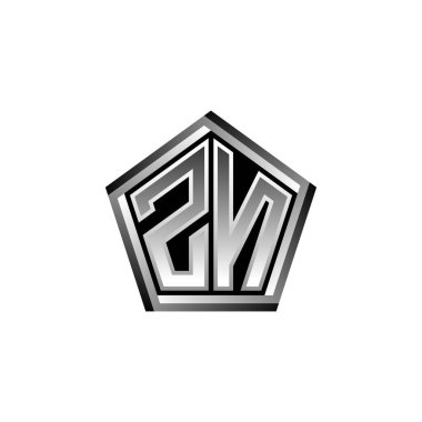 Modern geometrik gümüş şekilli ZN Monogram logo harfi. Geometrik şekil yuvarlanmış, daire dikdörtgeni ve üçgen şekil logosu dizaynı